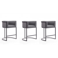 Manhattan Comfort 3-CS008-GY Cosmopolitan 33.8 in. Grey and Black Metal Counter Height Bar Stool (Set of 3)